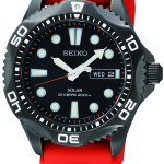 Seiko Men's Seiko SNE245 Solar Diver. Easy-to-read black dial. Japanese quartz movement with analog display and protective crystal dial window. Features include orange urethane band, day and date. Water resistant to 660 feet. SNE245.